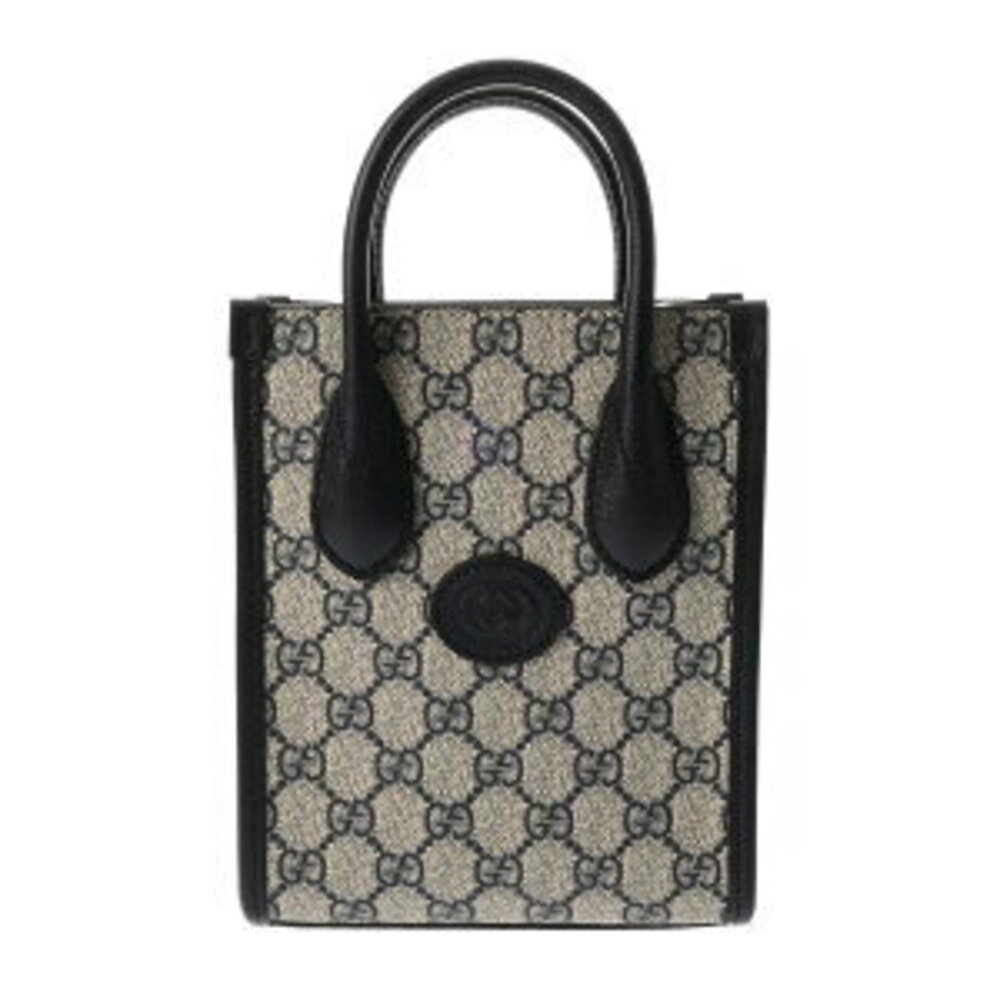 Gucci Tote Bag Interlocking G Beige Cream Navy Blue GG Supreme Leather